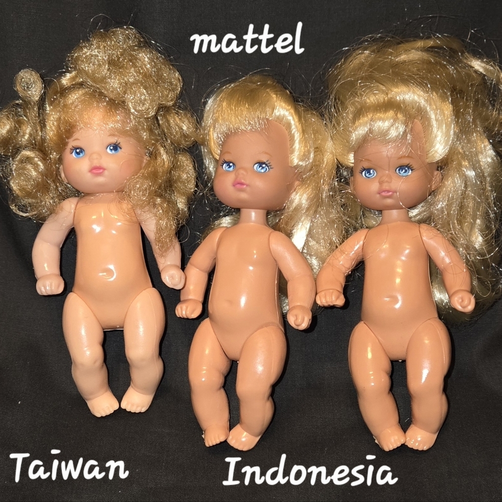 3-Vintage 1976 Mattel Heart Family Kiss & Cuddle Baby Girls 4.5"
